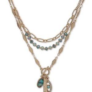 Lonna & Lilly Evil Eye Abalone Aurora Borealis Gold Layered Necklace Charms